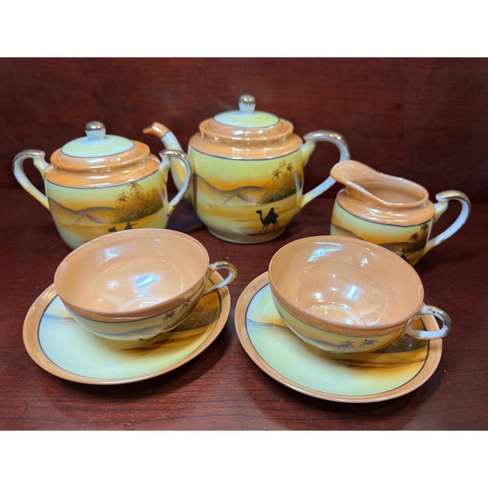 Antique Lustre Egyptian Revival Desert Scene Tea Set 1920s Jap313 From Japan